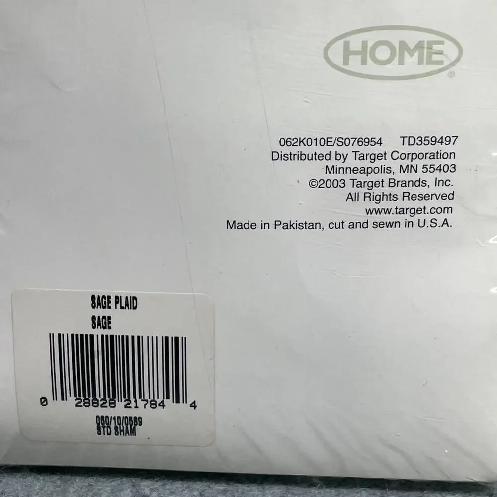 Vtg Target Home Sage Plaid Standard Pillow Shams Set of 2 Cotton Rich New Sealed